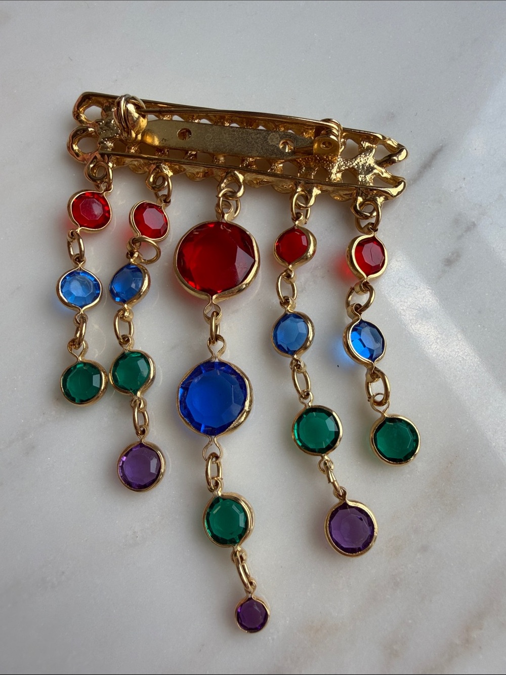 Vintage Cabochon Gold Multi-Color Gemstone Fringe Necklace- Retro ,Art Deco - Picture 4 of 4